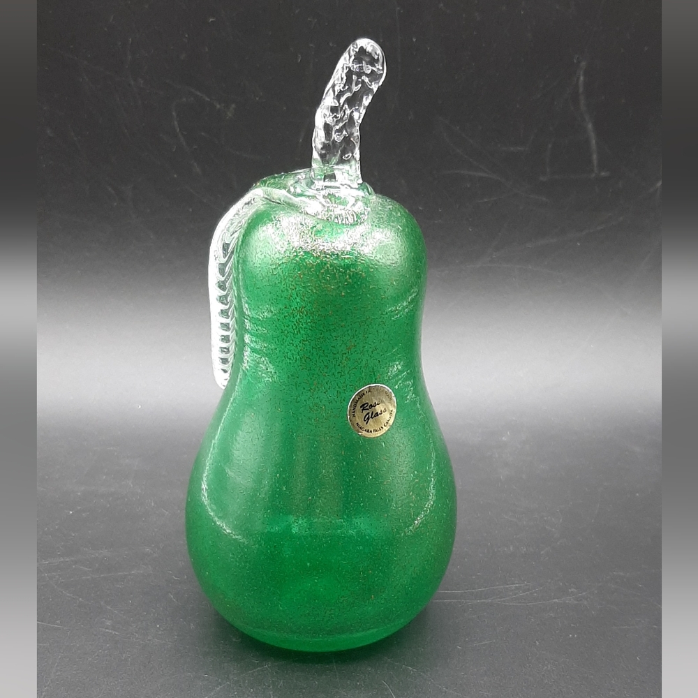 Rare Rossi Glass Green Pear Handmade In Canada Signed Maria 6" Tall